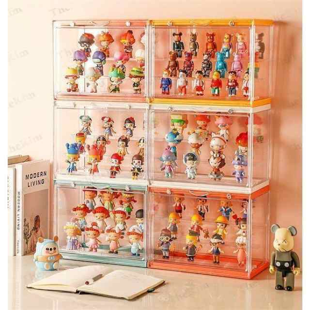 フィギュアケース 棚 アクリル 大型 コレクションボックス 横長 前開き 春秋夏冬 雑物 男女 マグネット式開閉扉 アクリルスタンド 3段 組み立て式