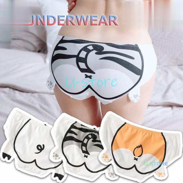 可愛い ブタ ネコ イヌ コットン 下着 綿混 女性用 おしゃれ リボン ショーツ レディース パンツ ホワイト ピンク